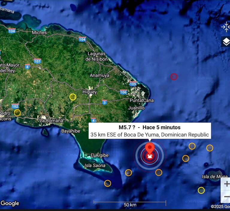 Temblor 5.7 grados se registra en el mar Caribe cerca de la isla Saona
