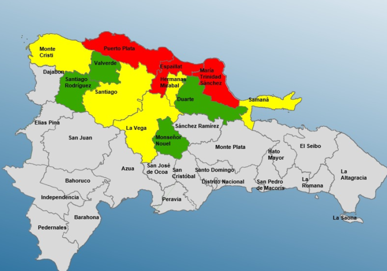 COE coloca en alerta roja a Espaillat, María Trinidad Sánchez y PP; 5 provincias amarilla y 4 en verde