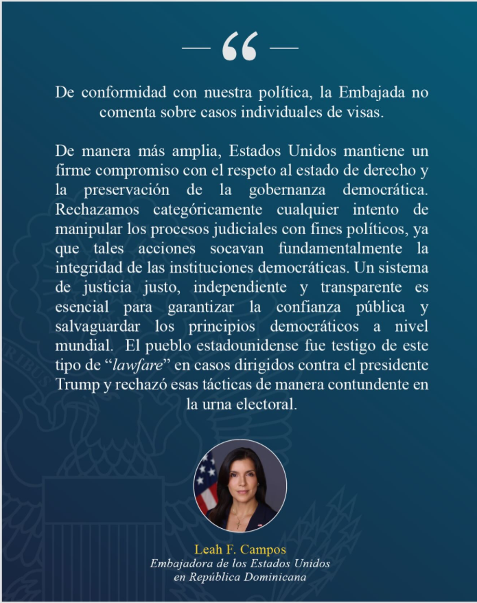 Ante la reciente cobertura mediática relacionada con la renovación y revocación de visas, compartimos la siguiente declaración de la embajadora Campos: 